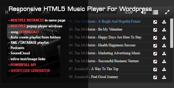 WordPress音乐播放器Responsive HTML5 Music Player中英文汉化版 [代购]