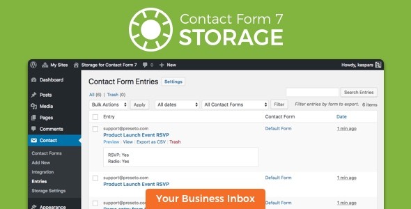 WordPress Contact Form 7表单提交存储插件 Storage中英文汉化版 [v2.0.3]