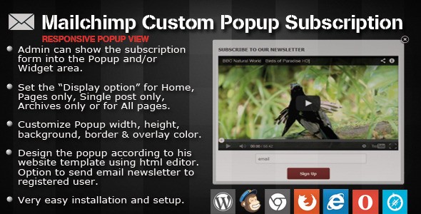 自定义弹窗订阅插件 Mailchimp Custom Popup Subscription中英文 [v1.4]