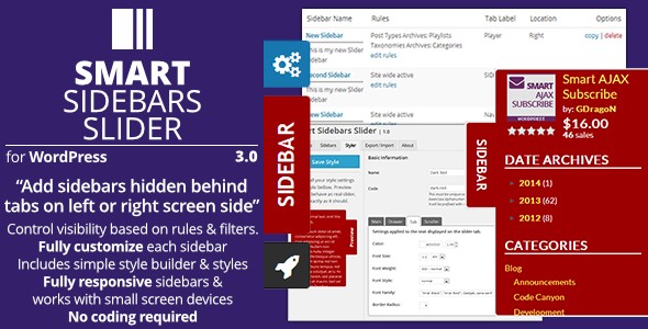 WordPress自定义智能伸缩侧边栏插件Smart Sidebars Slider中英文 [代购]