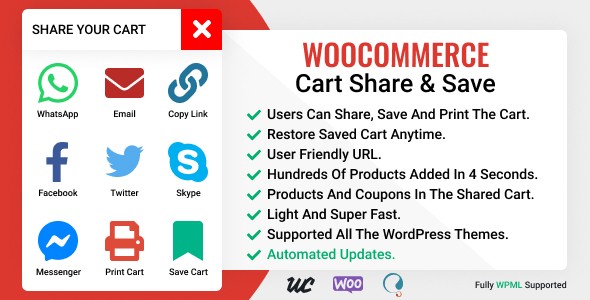 购物车保存和分享插件 WooCommerce Cart Share and Save中英文版 [v3.0.2]