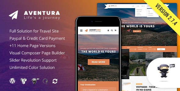 Aventura旅游/旅行预订类WordPress企业建站主题模板中英文汉化版 [v2.7]