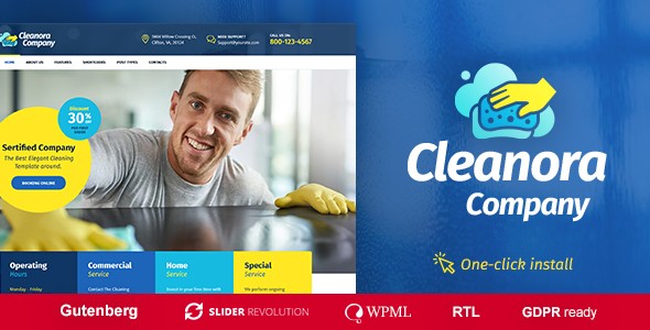 Cleanora清洁/保洁服务类WordPress企业建站主题模板中英文汉化版 [v1.1.4]